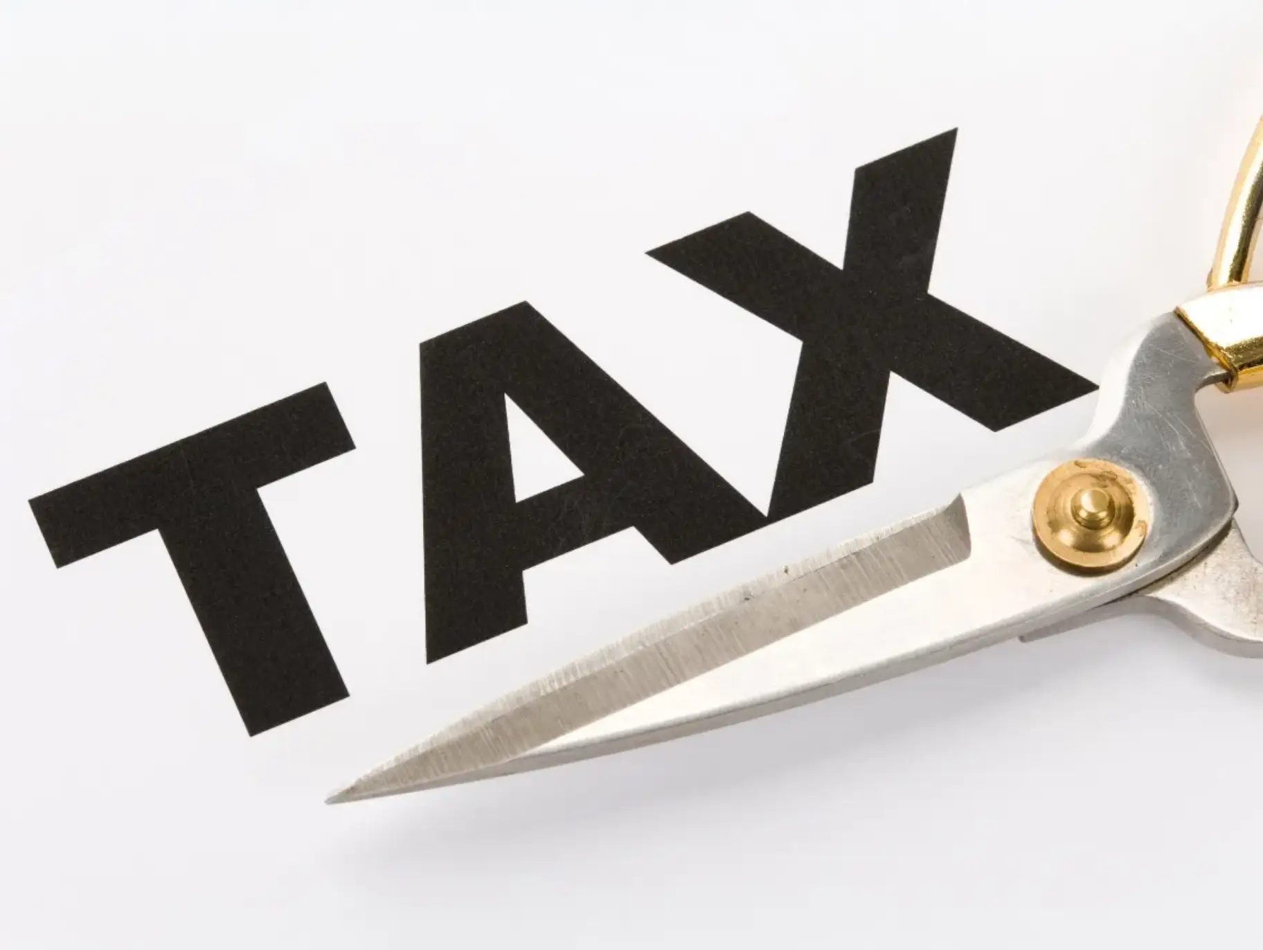 text of tax and scissors, concept of tax cut